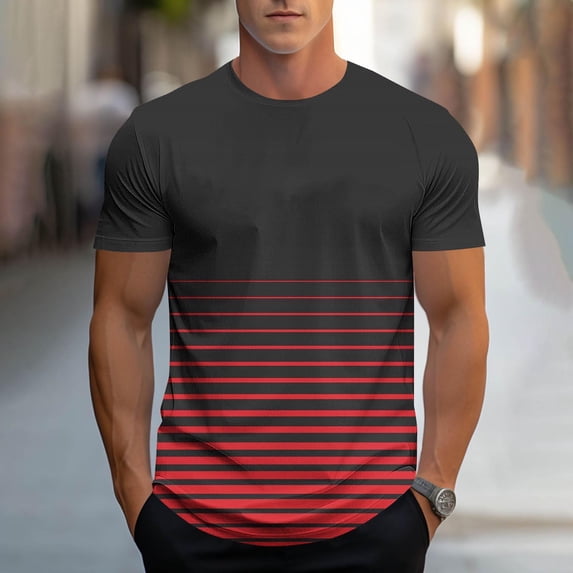 Plus Size Men's Graphic Tee Short Sleeve Shirt with Gradient Striped Print for Casual Sport and Fashion