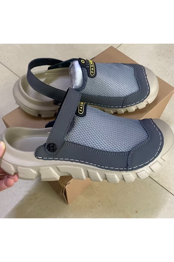 Plus Size Men's Handmade Toe Post Slides, Breathable Non-Slip Summer Sandals with Spliced Upper, Lightweight Comfort Beach Outdoor Casual Two-Wear Slippers