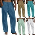 thumbnail image 1 of Plus Size Men's Linen Pants Elastic Drawstring Casual Trousers, Straight Leg Loose Fit, Lightweight Breathable, Summer Beach Vacation Hiking, Summer Essentials | JASKFLY,White 3XL, 1 of 6