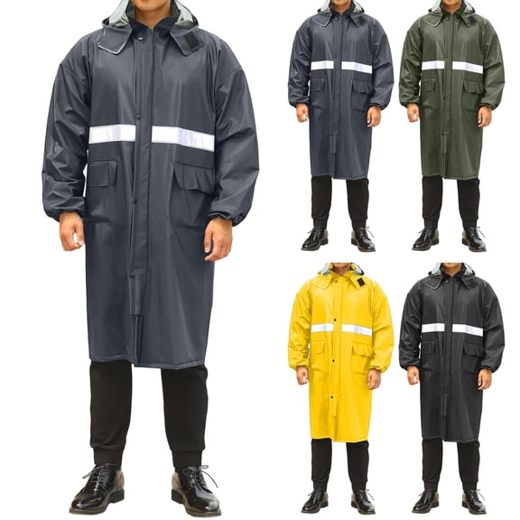 Plus Size Men's Long PVC Raincoat Solid Color Reflective Strip Hiking Rainstorm Proof Breathable Outdoor Jacket Long Sleeve Camping Fishing Work Rain Gear Essential Gift | JASKFLY,Army Green 2XL