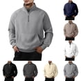 thumbnail image 1 of Plus Size Men's Long Sleeve Work Sweatshirt Top Stand Collar Hooded Half Zip Pullover Solid Color Polyester Blend Casual Daily Outdoor Activity Fashion Gift For Him | JASKFLY,Navy 2XL, 1 of 6