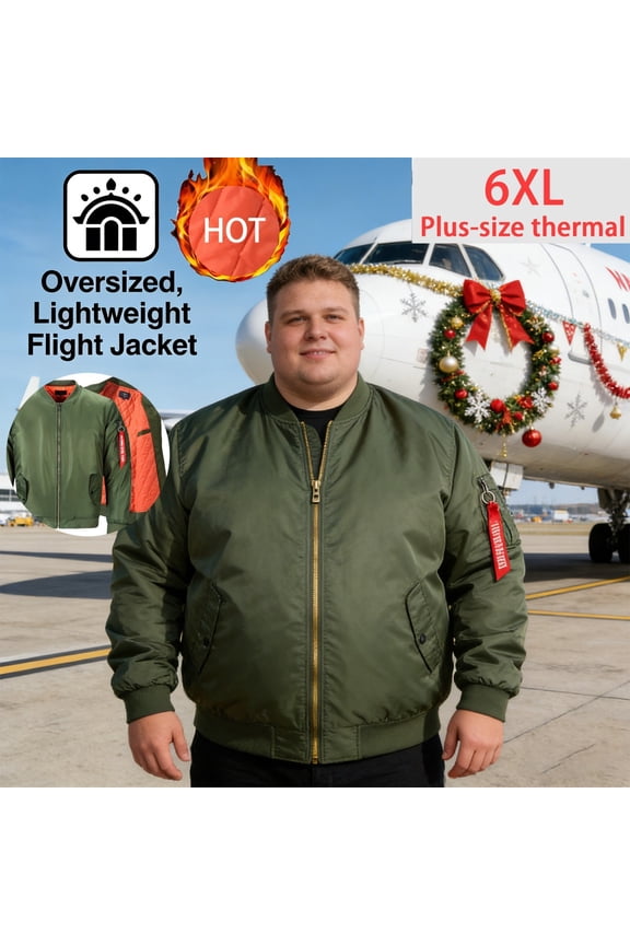 Plus-Size Men's MA-1 Pilot Jacket, Lightweight Full-Zip Casual Outerwear