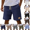 thumbnail image 1 of Plus Size Men's Plus Waffle Knit Solid Casual Shorts, Elastic Drawstring Waist Zipper Button Pockets Polyester Viscose Spandex Loose Summer Sports | TruHer,Sky Blue 3XL, 1 of 9