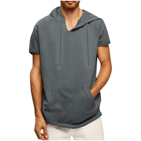 Plus Size Men's Shirt Hooded Lightweight Tops & Blouses Polos Shirts for Men Summer Casual Pullover T-Shirts Gray XXL