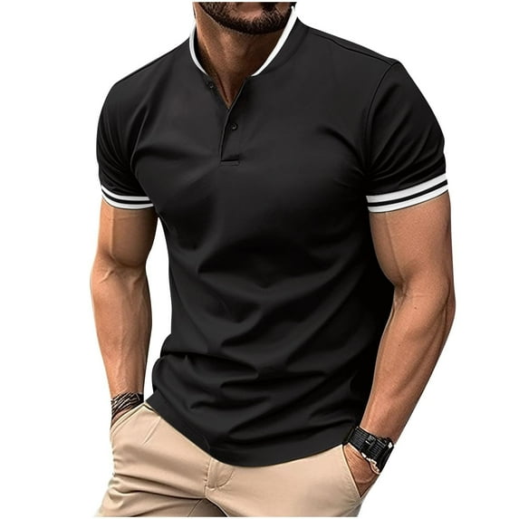 Plus Size Men's Shirt Solid Color Turn Down Collar Polos Shirts with Button Summer Casual Lightweight Tops Pullover Blouses T-Shirts Black 3XL