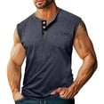 thumbnail image 1 of Plus Size Men's Shirts Tank Tops Sleeveless Crew Neck Muscle Gym Sport T-Shirts with Button Summer Casual Slim Pullover Blouse Shirts for Men Navy L, 1 of 5