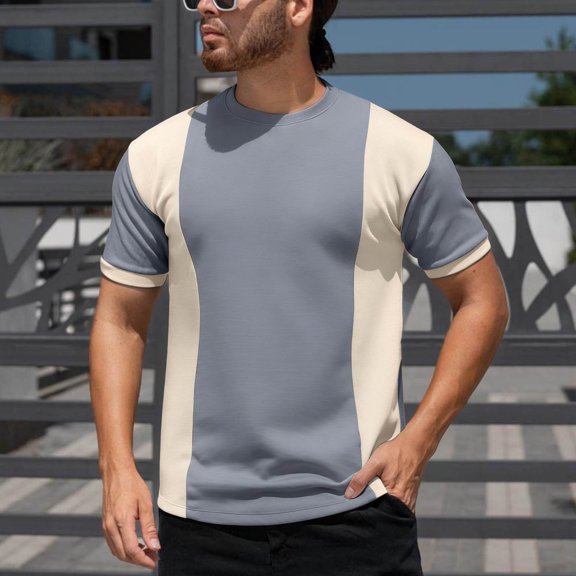 Plus Size Men's Short Sleeve T-Shirt with Color Blocked Design and Breathable Fabric for Casual Everyday Wear