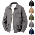 thumbnail image 1 of Plus Size Men's Solid Zip Front Stand Collar Top Long Sleeve Casual Fashion Shirt Polyester Blend Lightweight Outdoor Travel Work Hiking Jacket Breathable Daily Essential, 1 of 4