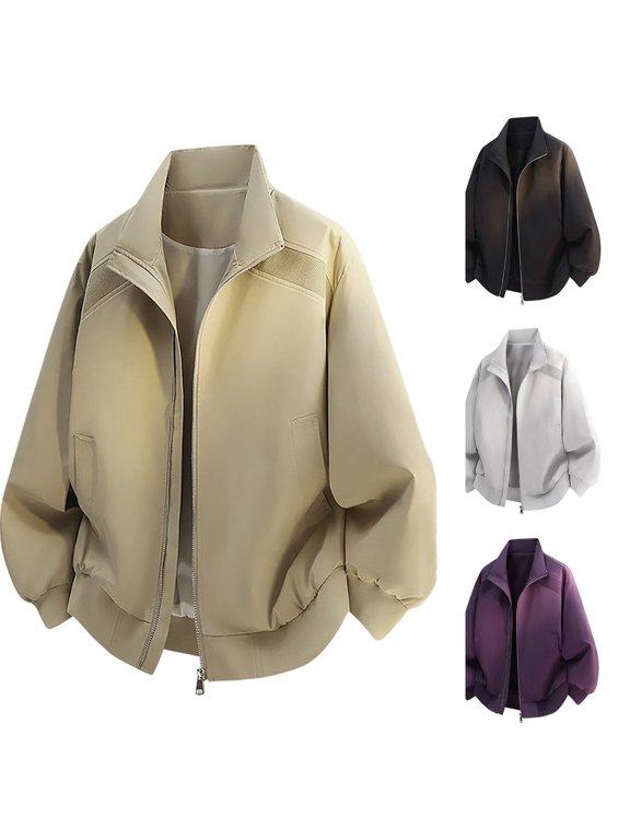 Plus Size Men's Stand Collar Baseball Jacket Windbreaker Lightweight Windproof Full-Zip Outdoor Coat Outerwear Casual Sporty Streetwear Fashion Essential Gift For Him | JASKFLY,Black 3XL