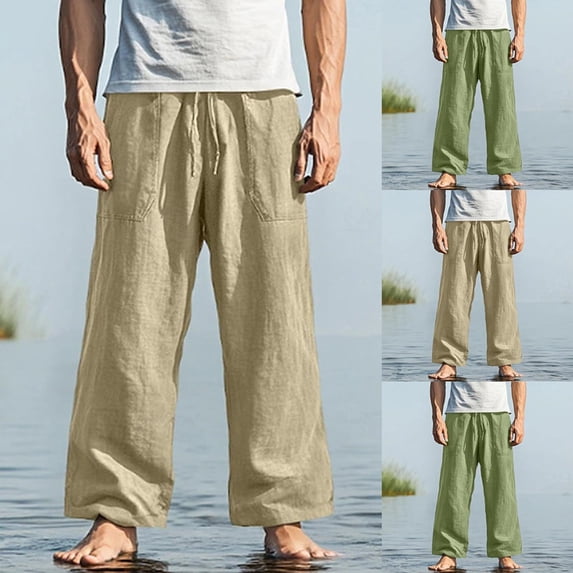 Plus Size Men's Summer Casual Elastic Waist Drawstring Straight Leg Pants, Trousers, Polyester, Breathable Pockets, Lightweight, Daily Wear Workout, Summer Essentials | JASKFLY,Khaki 2XL
