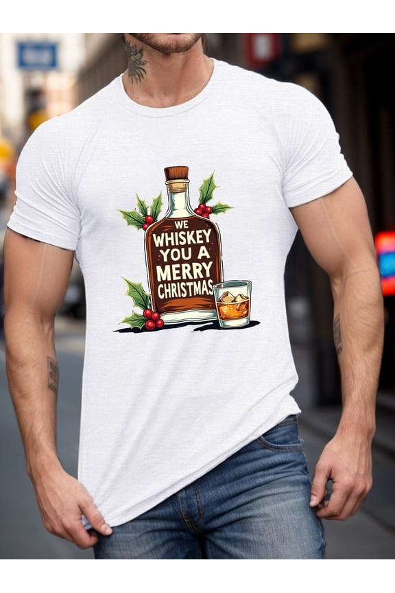 Plus Size Men's Summer T-shirt, YOU A MERRY CHRISTMAS Graphic Print Short Sleeve Tees Trend Casual Tops For Daily Life, Big & Tall Guys