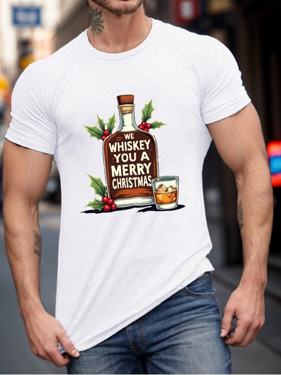 Plus Size Men's Summer T-shirt, YOU A MERRY CHRISTMAS Graphic Print Short Sleeve Tees Trend Casual Tops For Daily Life, Big & Tall Guys