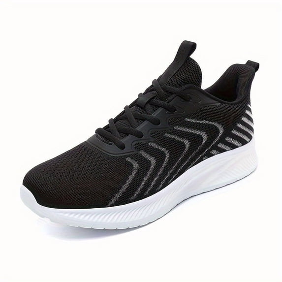 Plus Size Men's Trendy Solid Woven Knit Breathable Running Shoes, Comfy Non Slip Lace Up Durable Sneakers For Men's Outdoor Activities
