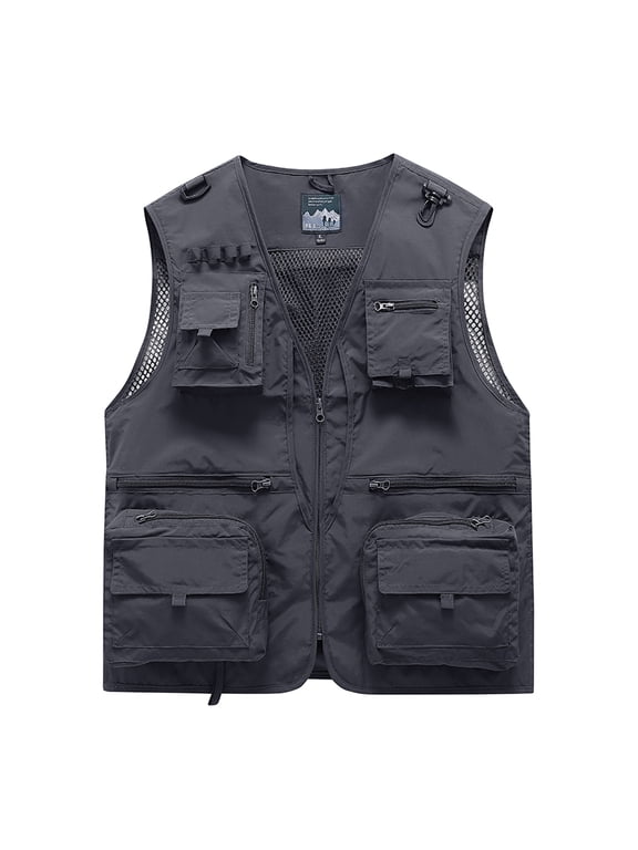 Plus Size Men's Utility Vest, Outdoor Multi‑Pocket Cargo Vest, Mesh Breathable Fishing Photography Sleeveless Jacket, XS‑7XL