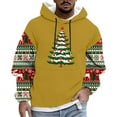 thumbnail image 1 of Plus Size Mens Christmas Hooded Xmas Tree Elk Print Color Block Long Sleeve Sweatshirt with Kangaroo Pocket, 1 of 4