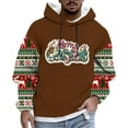 thumbnail image 1 of Plus Size Mens Christmas Hooded Xmas Tree Elk Print Color Block Long Sleeve Sweatshirt with Kangaroo Pocket, 1 of 4