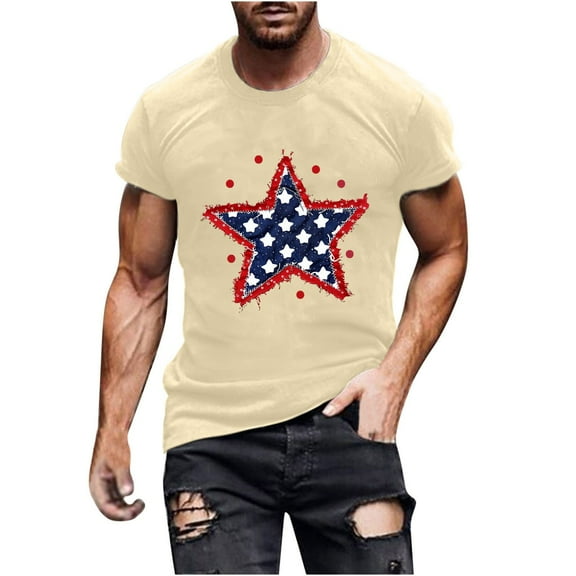 Plus Size Mens Clothing Mens 4Th Of July Shirts American Flag Patriotic Short Sleeve T-Shirt Beige L