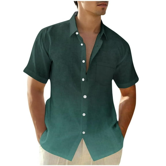 Plus Size Mens Shirts S-5X Big & Tall Short Sleeve Button-Down Collared T-Shirts with Pocket Casual Lightweight Gradient Beach Tees Tops
