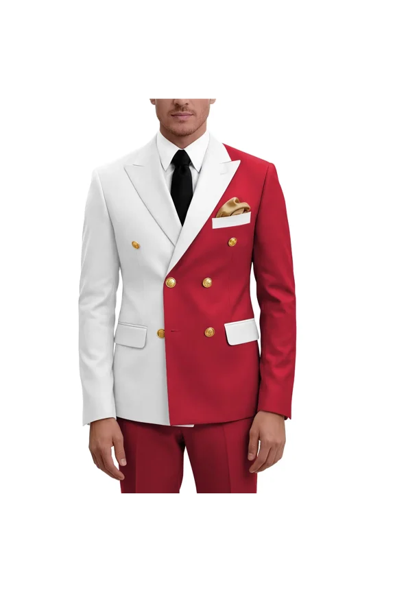 Plus Size Mens Suits 2 Piece Double Breasted Blazer Pant Set for Prom Wedding, 5XL