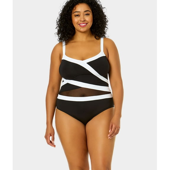 Anne Cole Women's Plus Size Mesh Insert One-Piece, Black