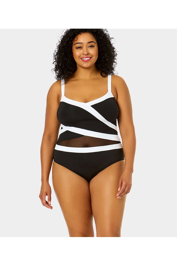 Women's Plus Size Mesh Insert One-Piece, Black