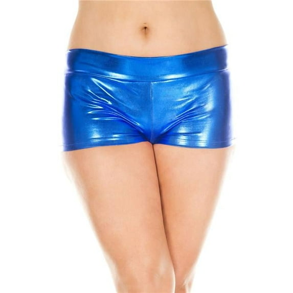 Plus Size Metallic Booty Shorts with Waist Band, Blue