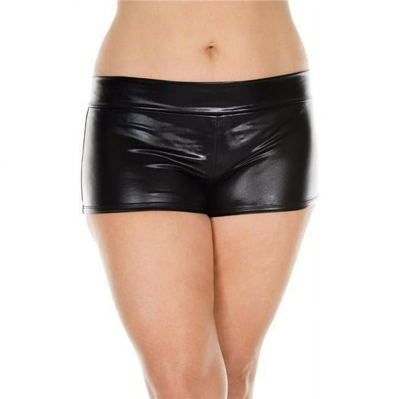 Plus Size Metallic Booty Shorts with Waist Band - Black