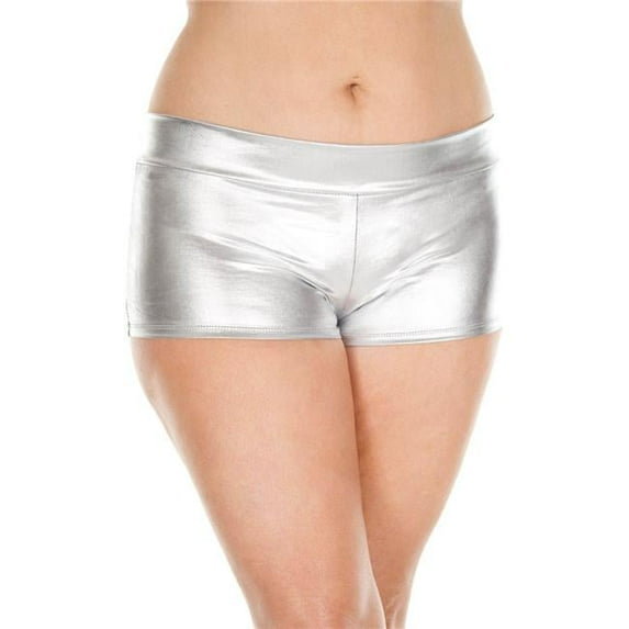Plus Size Metallic Booty Shorts with Waist Band - Silver