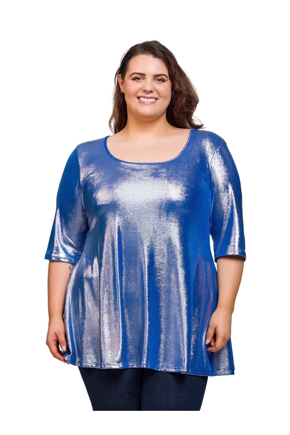 Plus Size Metallic Scoop Neck Flared Tunic Top