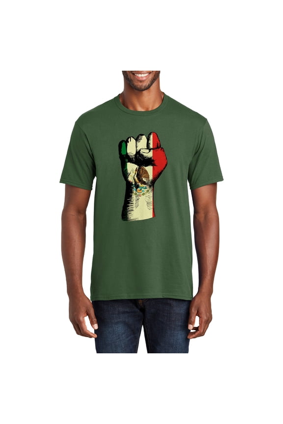 Plus Size Mexican Fist Graphic Men's Fan Favorite Crew Neck Tee Shirt - Olive XL