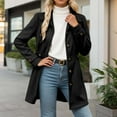 thumbnail image 1 of Plus Size Mid Length Trench Coat For Autumn Winter With Notched Lapel And Button Closure (Black L), 1 of 5