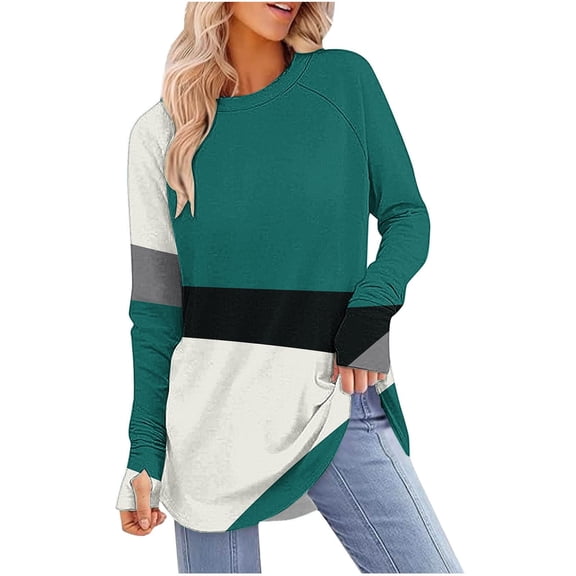 Plus Size Mingw Womens L Basic Long Sleeve T Shirts Comfort Soft Loose Fit Block Colored Tees Baggy Blouses Pullover Cotton Clothes