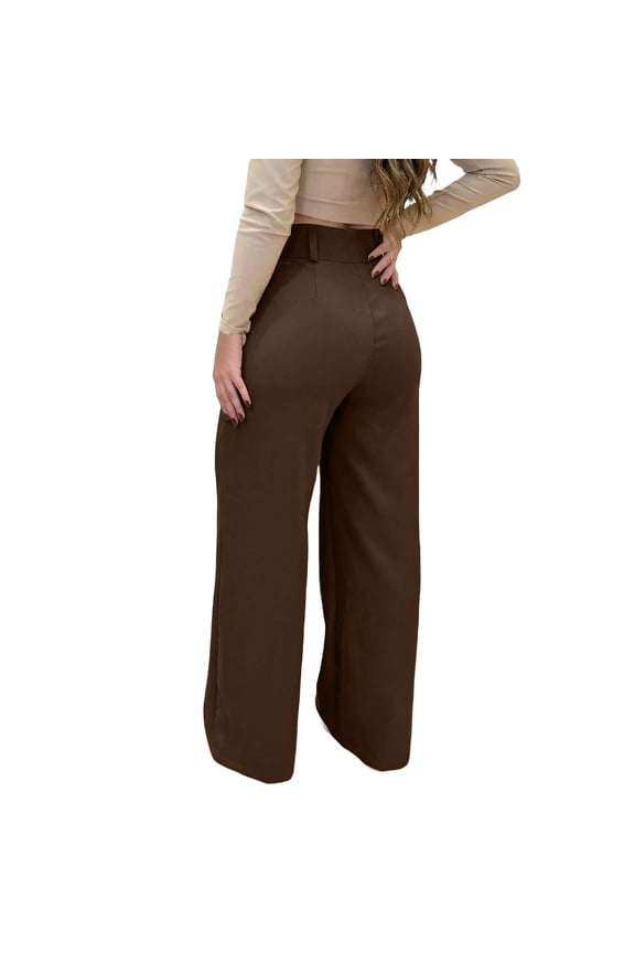 Plus Size Minimalist Wide Leg Trousers High Waist Double Button Front Casual Palazzo Pants for Women
