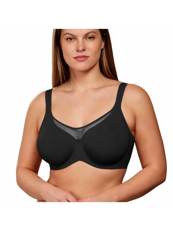 Plus Size Minimizer Bras for Women No Wire Full Coverage Seamless Bras for Large Bust Push up Wireless Thin Cup Bra Everyday Bralettes T‑shirt Bra Black 32H