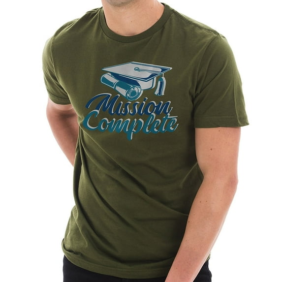 Plus Size Mission Complete Graphic Design Unisex Ring Spun Combed Cotton Short Sleeve Deluxe Jersey T-Shirt - Army Green 2XL