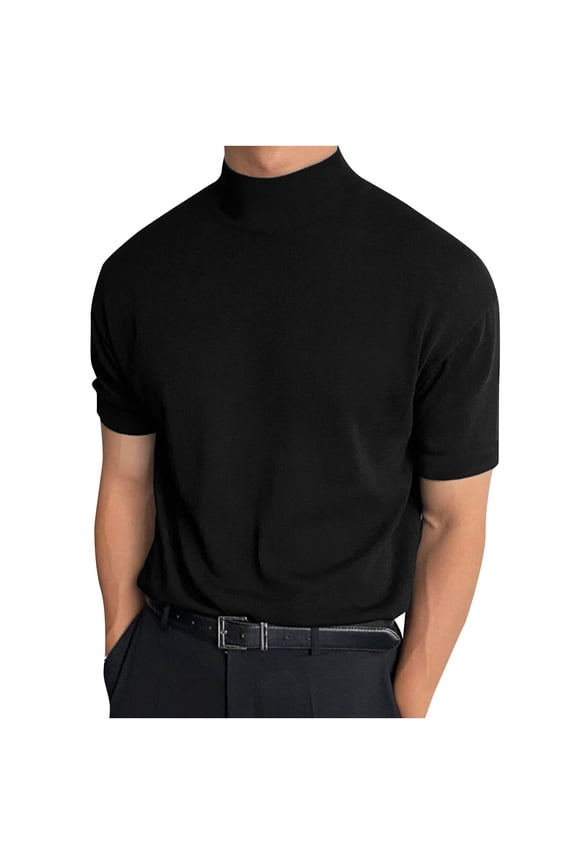 Plus Size Mock Neck T Shirts for Man Short Sleeve Tight Blouses Comfort Pullover Tops Date Night Outfits