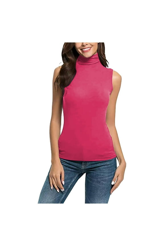 Plus Size Mock Neck Tank Tops for Women Turtleneck Sleeveless Tops Fitted Basic Casual Tee Shirts