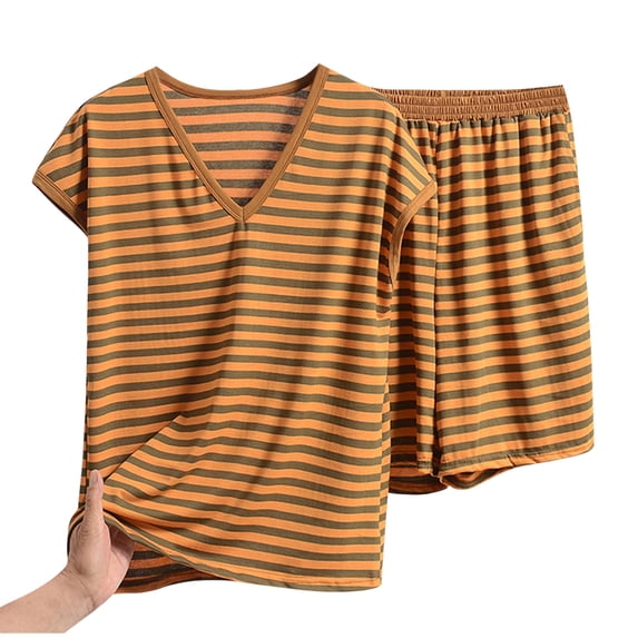 Plus Size Modal Pajamas for Women Sets Striped Ultra Soft Textured Sleepwear U Neck Sleeveless Suits Put On Strech Formal Trendy Shorts Summer Sets Women 2 Piece Nightgown