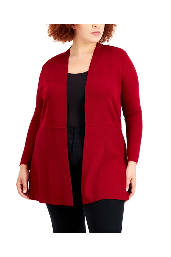 Plus Size Monterey Open-Front Cardigan Titan Red 0X