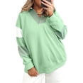 thumbnail image 1 of Plus Size Moonlight Jade Color Block Striped Patchwork Collar V Neck Sweatshirt | 1X, 1 of 5