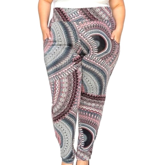 Plus Size Multi Print Pants With Pockets