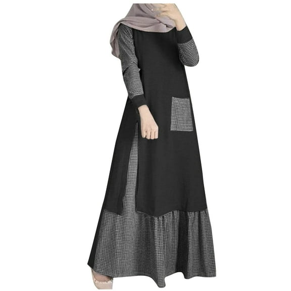 Plus Size Muslim Islamic Dress for Women Modest Long Sleeve Abaya Kaftan Casual Prayer Clothes Islamic Long Robe