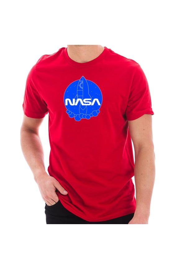 Plus Size NASA Cartoon Rocket Designed Short Sleeve Cotton Jersey T-Shirt - Red 2XL