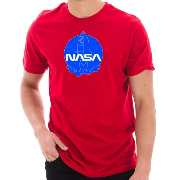 Plus Size NASA Cartoon Rocket Designed Short Sleeve Cotton Jersey T-Shirt - Red XL