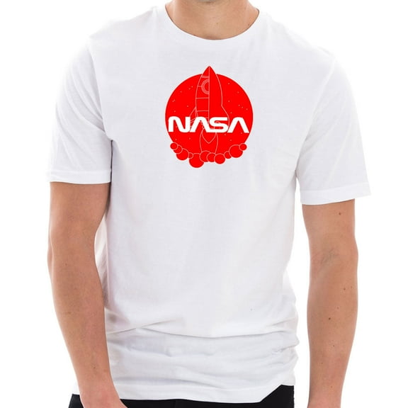 Plus Size NASA Cartoon Rocket Designed Short Sleeve Cotton Jersey T-Shirt - White 2XL