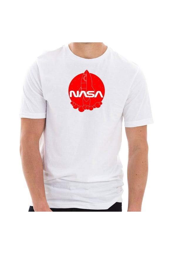 Plus Size NASA Cartoon Rocket Designed Short Sleeve Cotton Jersey T-Shirt - White 3XL