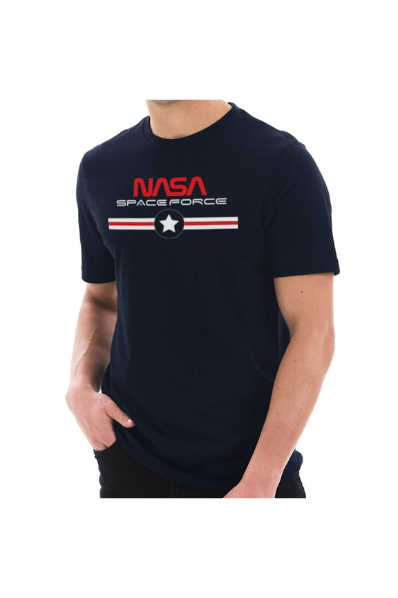 Plus Size NASA Space Force Stripes Designed Short Sleeve Cotton Jersey T-Shirt - Navy XL