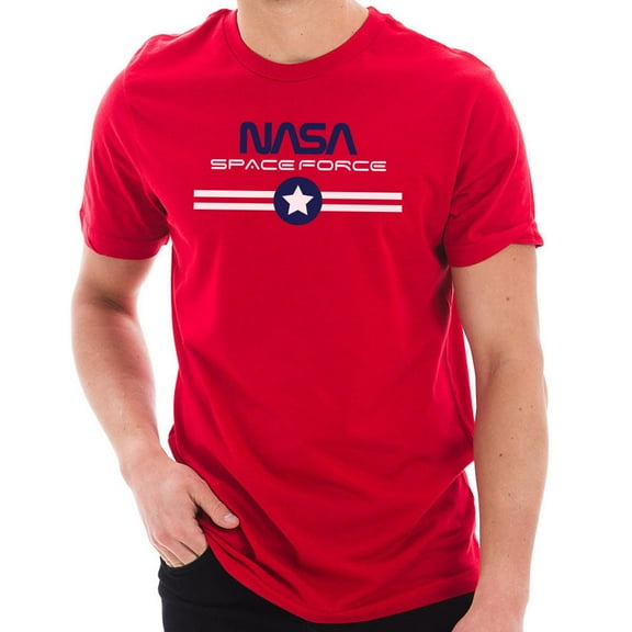 Plus Size NASA Space Force Stripes Designed Short Sleeve Cotton Jersey T-Shirt - Red XL