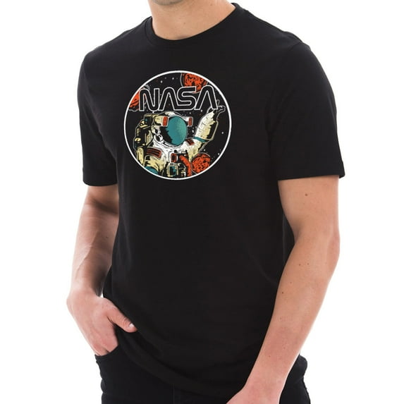 Plus Size NASA Space Journey Designed Unisex Short Sleeve Cotton Jersey T-Shirt - Black XL
