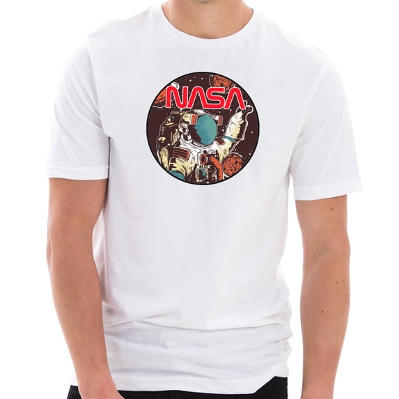 Plus Size NASA Space Journey Designed Unisex Short Sleeve Cotton Jersey T-Shirt - White XL